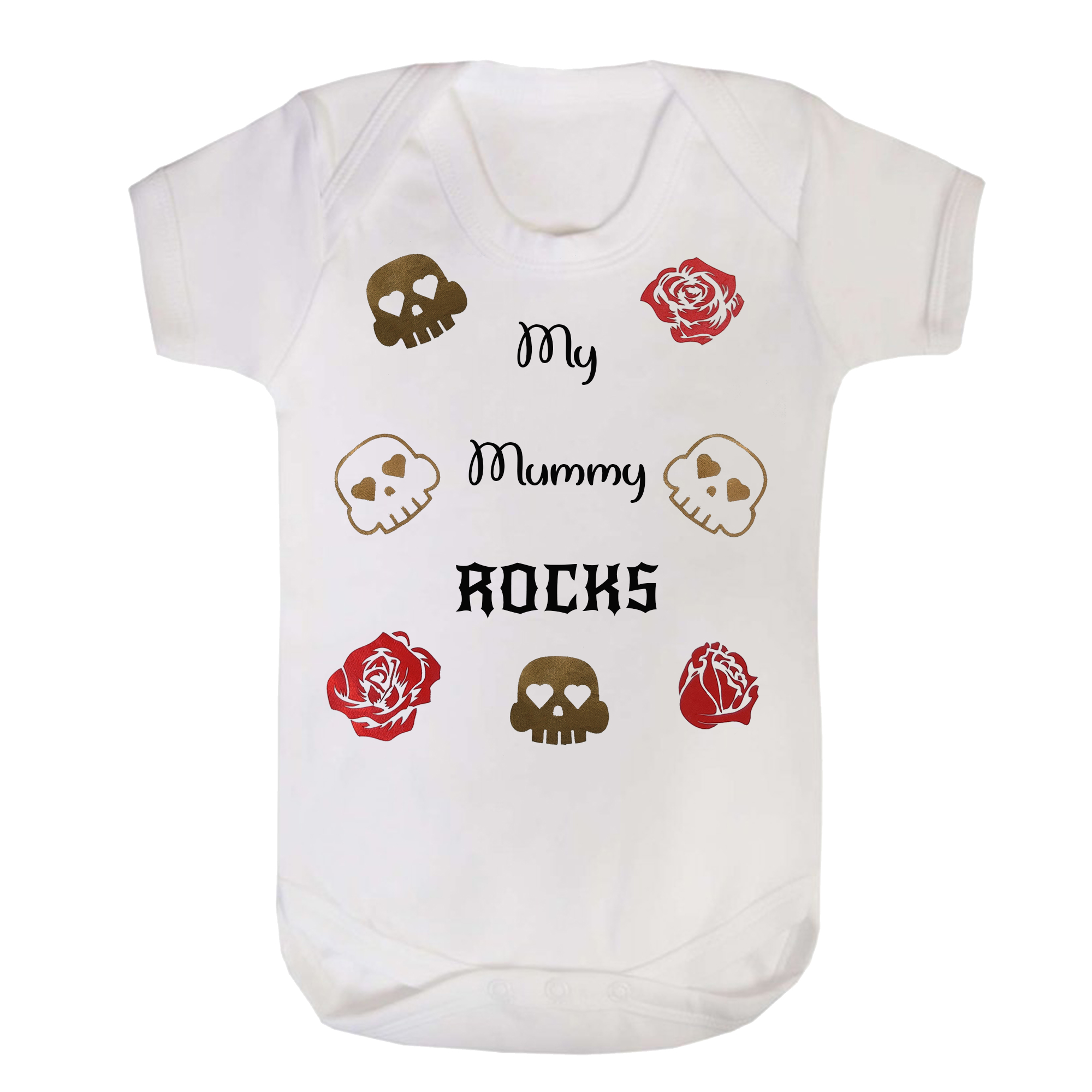 Little rockstars my mummy rocks t-shirt with sparkly red glitter roses perfect for mothers day, birthdays or as a gift or present for your little rockstars